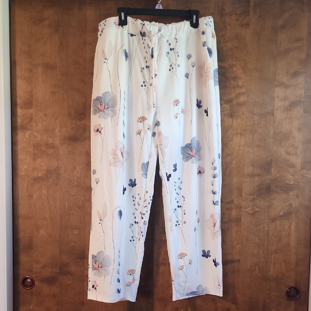 White Floral Drawstring Pants - image 1